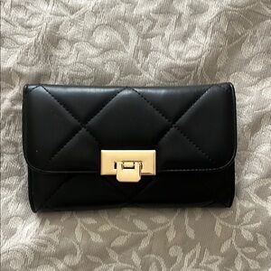 Black and Gold Quilted Clutch with Metal Clasp